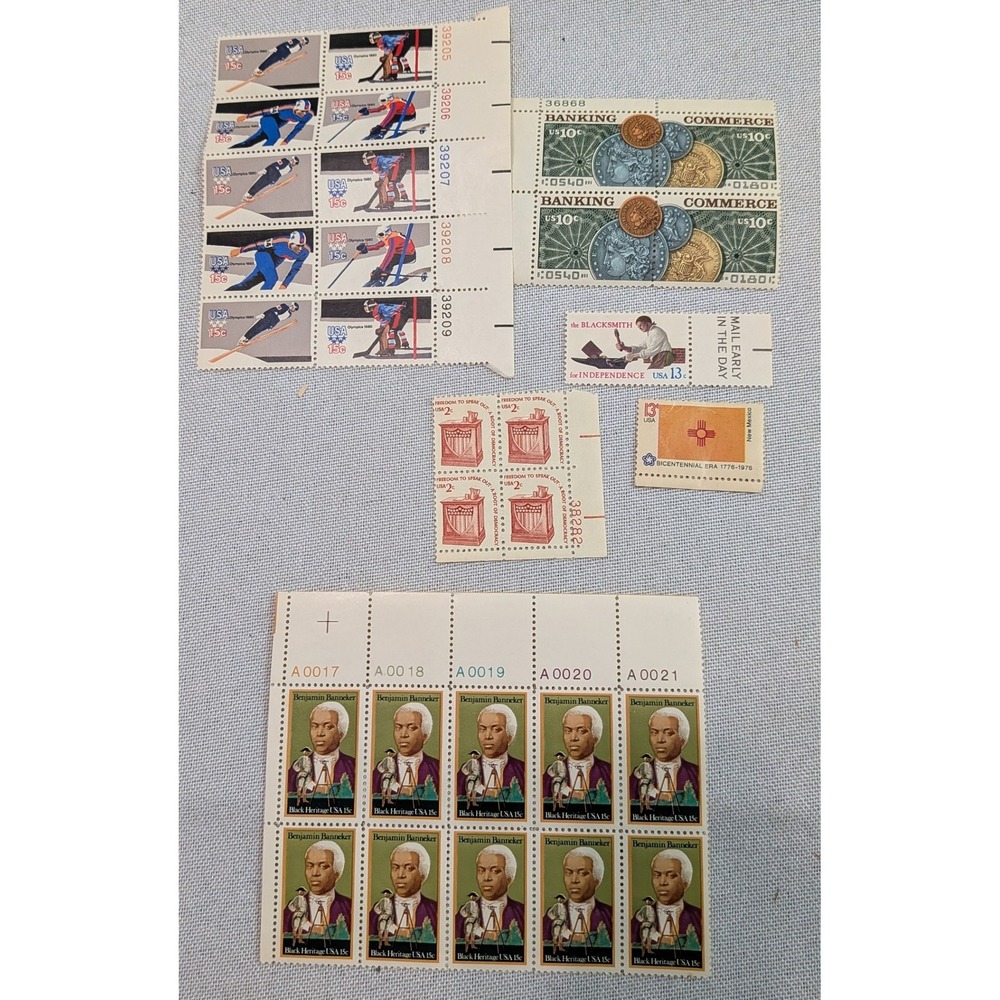 USPS Vintage Stamp Lot Mixed Commemorative Benjamin Banneker Olympics Multi EX